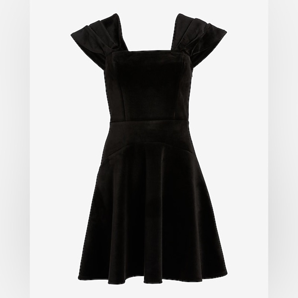 NWT Express Black Velvet Off The Shoulder Mini Fit And Flare Dress - Picture 11 of 12